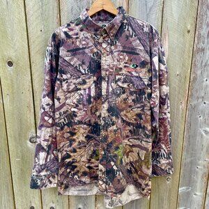 Mossy Oak Forest Floor Button-Down Shirt Mens XL Camo Outdoors Heavy 100% Cotton